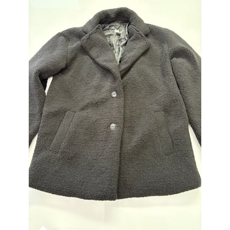Collection B New York Classic Faux-Fur Coat Two Button Front Black Womens Size M