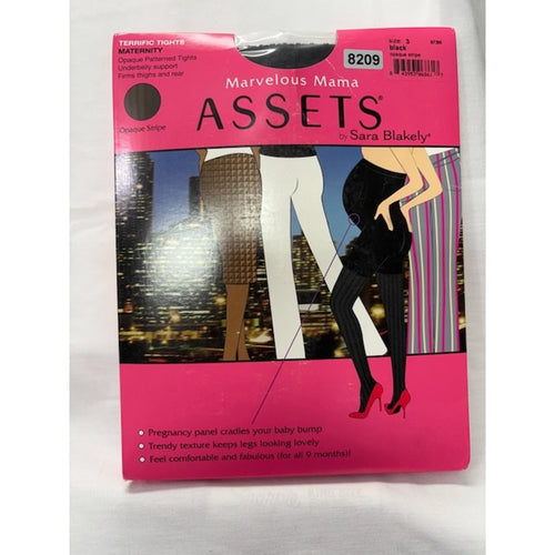Assets by Sara Blakely Maternity Tights Textured Mama Opaque Stripe Black 3