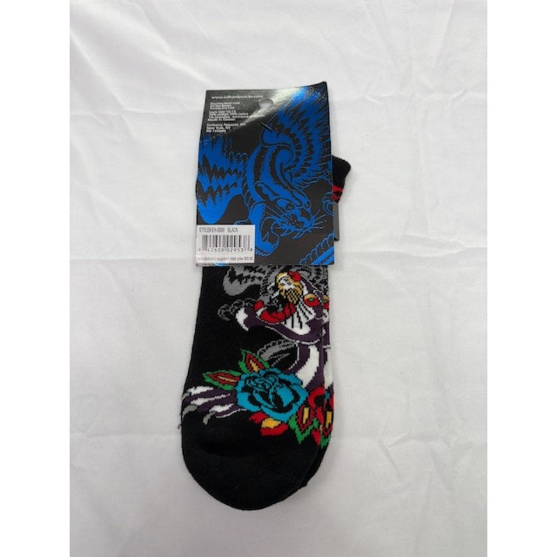 Ed Hardy Sport Socks Rose Tattoo Cotton Blend Black Adult Unisex Size 10–13