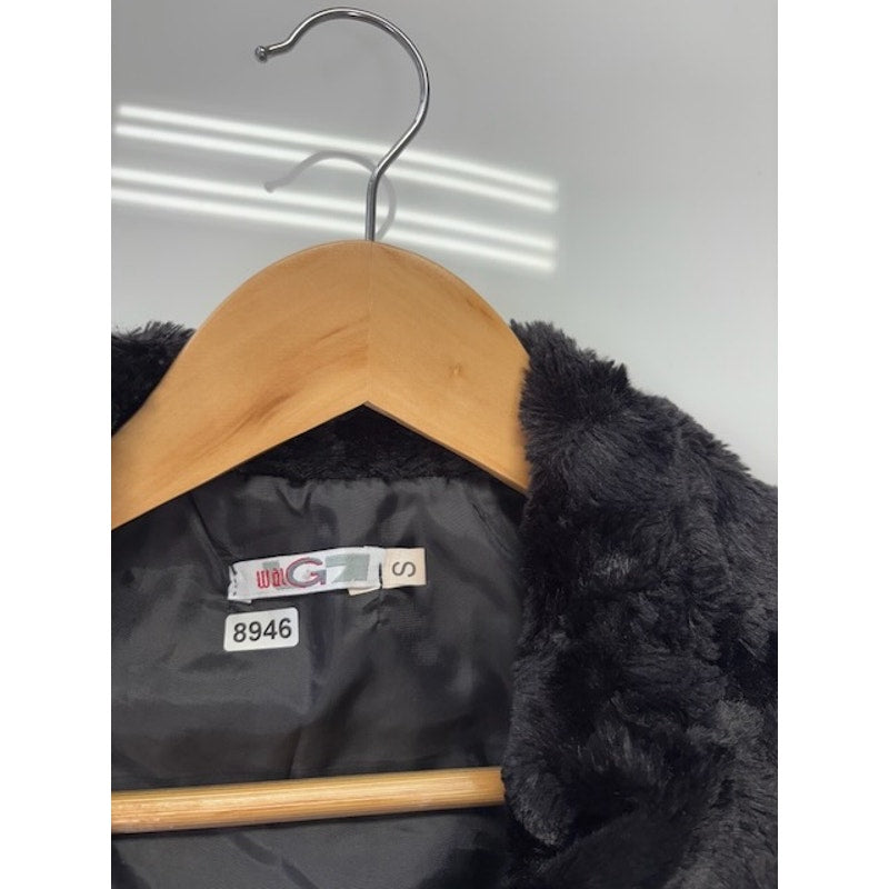 Wal G7 Faux Shaggy Fur Vest Belted Open Front Sleeveless Black Womens Size S