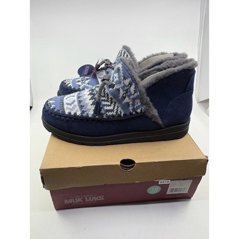 Muk Luks Ziggy Wilshire Winter Booties Slip-On Navy White Womens Size 10