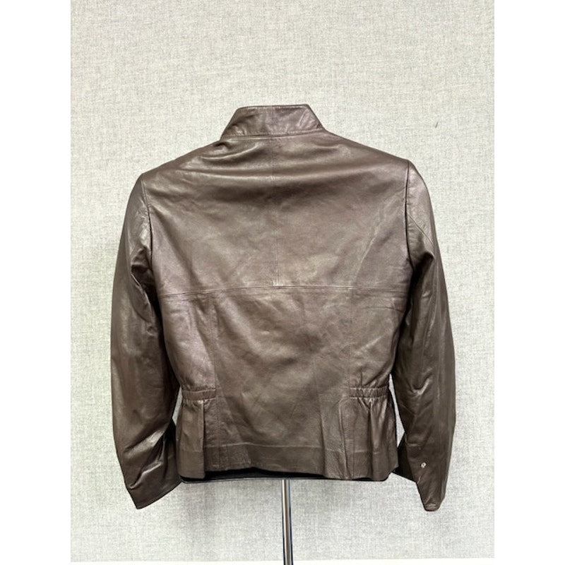 Carlisle Leather Moto Jacket Elastic Waist Sleeve Zip-Up Brown Womens Size 10