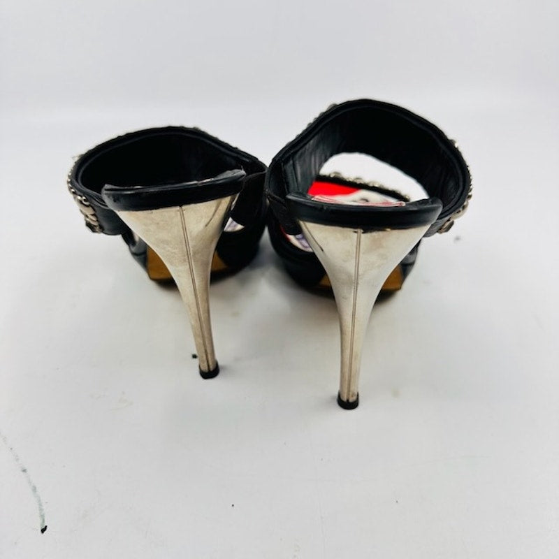 Versace Mules Heels Slip On Studded Double Strap Leather Multi Womens 37