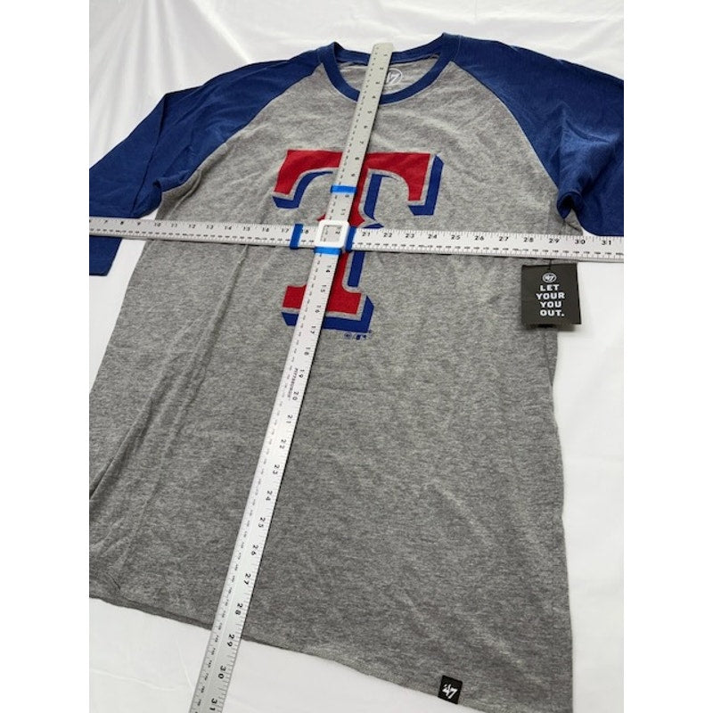 NWT '47 Brand Texas Rangers 3/4 Raglan Sleeve Crewneck Blue/Dark Gray Mens Sz M