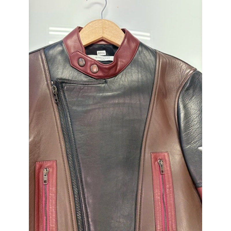 GIVENCHY Star Patch Leather Moto Biker Captain America Jacket Black Mens 48