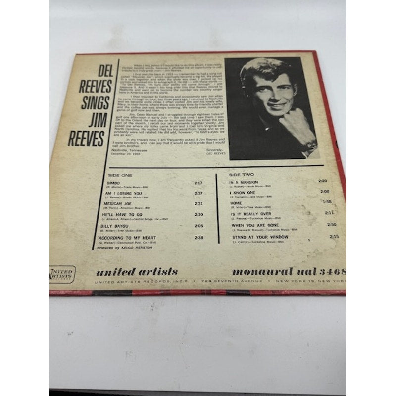 Del Reeves – Del Reeves Sings Jim Reeves Vinyl LP Album Record 1965