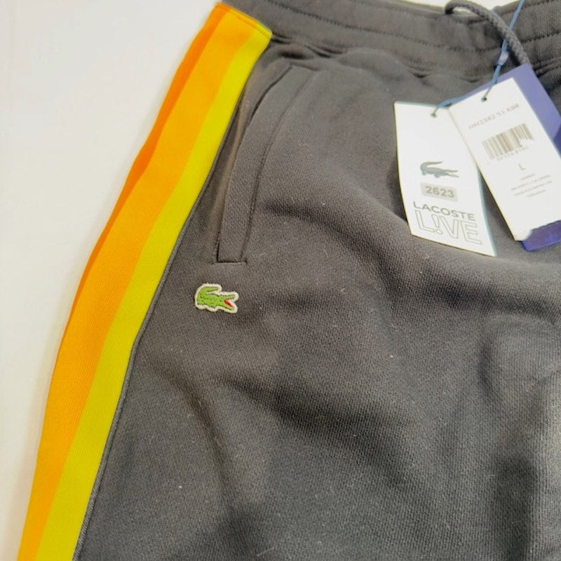 Lacoste Live Soul Train Track Pants Ankle Zip Side Panel Stripe Black Unisex L