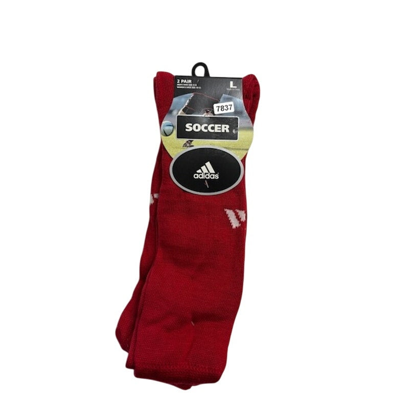 2 Pairs Adidas Soccer Socks Over The Calf Red/White Mens Size L / 9-13