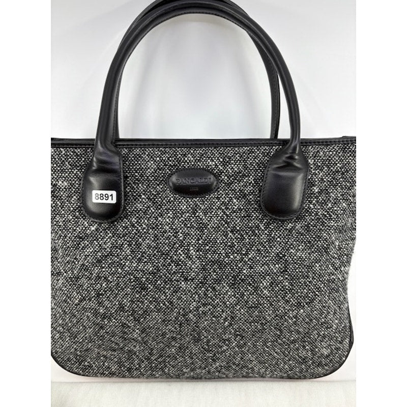 Pancaldi 1888 Tweed Leather Tote Bag Italy Top Handle Shoulder Strap Gray Black
