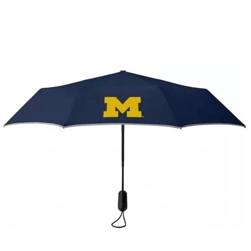WeatherMan Michigan Wolverines Travel Umbrella NCAA Windproof Compact Blue