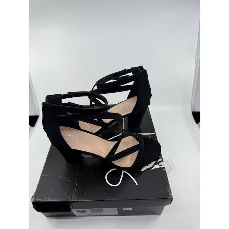 TRENDSup Collection Chunky Heel Ankle Strap Sandals Suede Black Womens Size 9.5