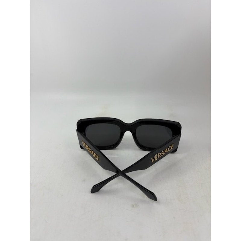 Versace Sunglasses Square Frame Gold Logo Designer Luxury Black Womens OS