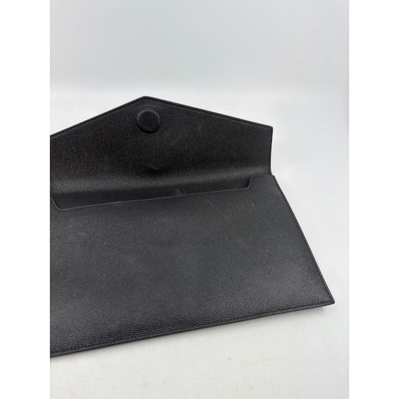 Yves Saint Laurent YSL Envelope Purse Uptown Pouch Grain De Poudre Leather Black