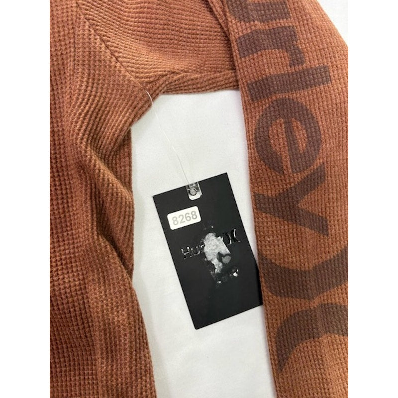 Hurley Astoria Thermal-Knit Logo Graphic Hooded Henley Shirt Brown Mens M
