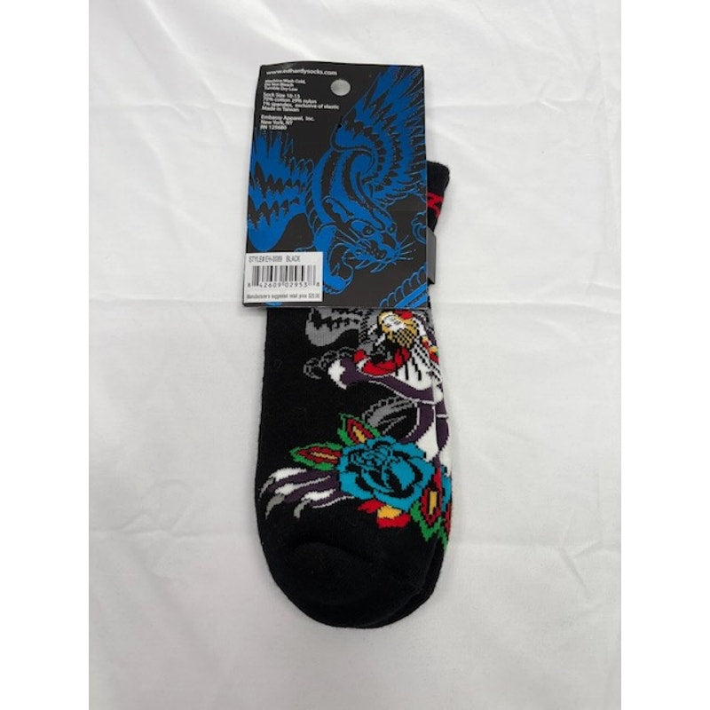 Ed Hardy Tattoo Rose Skull Graphic Crew Sport Socks Black Unisex Size 10-13