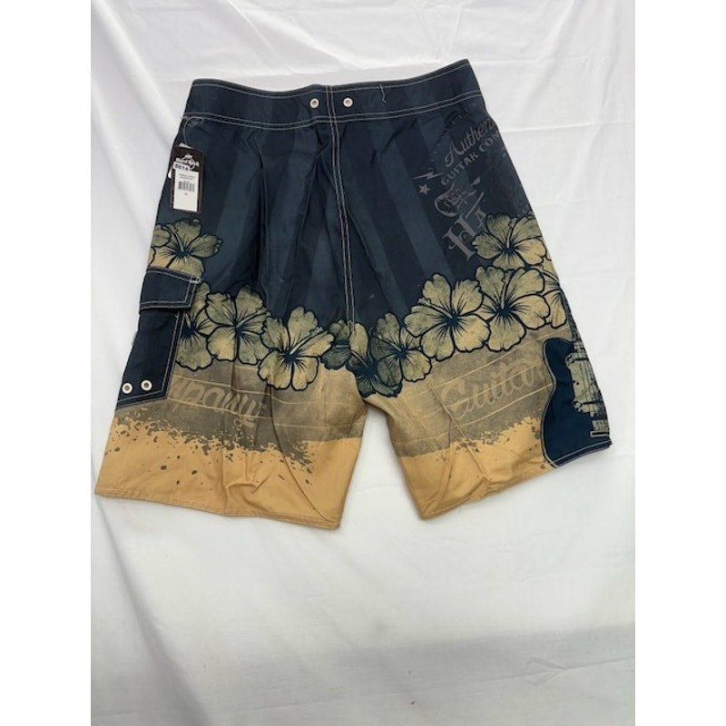 Hard Rock Cafe Hibiscus Citro Boardshorts Surf Swim Floral Blue Mens Size 32