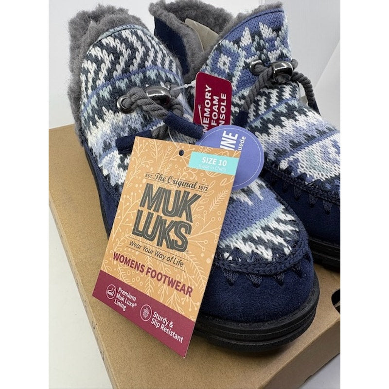 Muk Luks Ziggy Wilshire Winter Booties Slip-On Navy White Womens Size 10