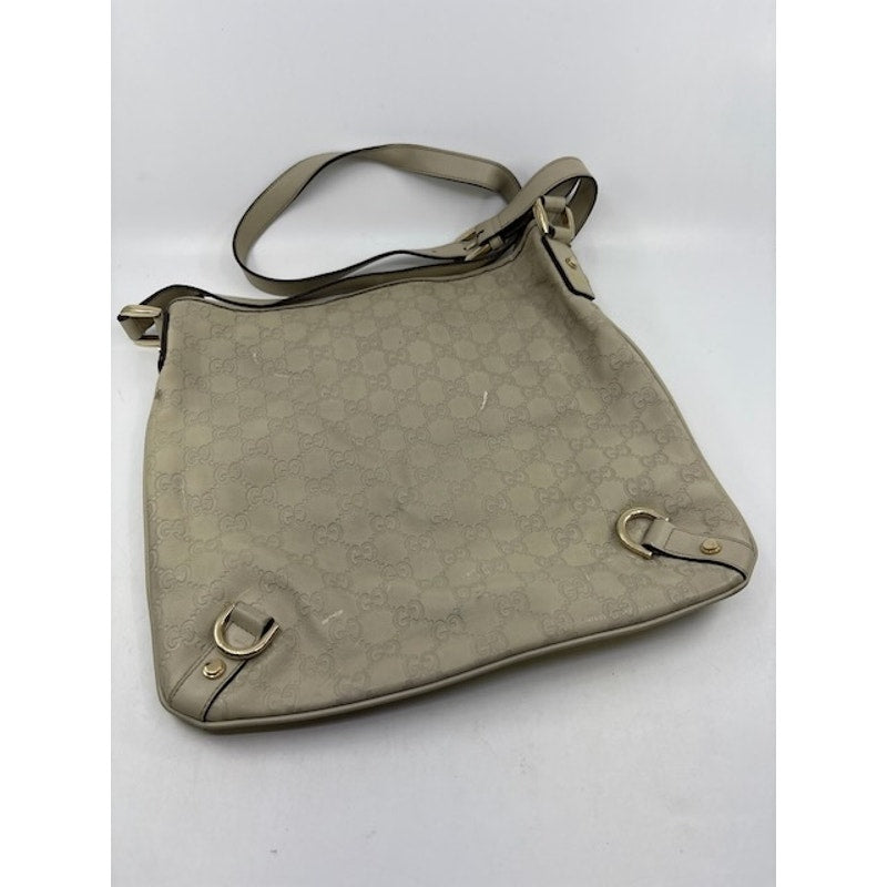 Gucci GG Monogram Canvas Guccissima Shoulder Bag Crossbody Leather Trim Beige