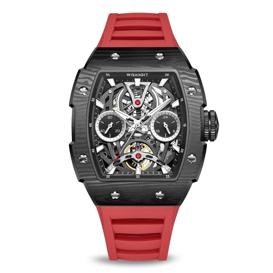 Wishdoit Watches The Pioneer Wrist Watch Stainless Steel Black Red Strap OS