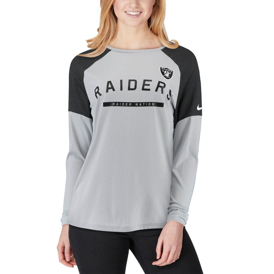 Nike Oakland Raiders Tailgate Long-Sleeve T-Shirt Loose Fit Gray Womens Size S