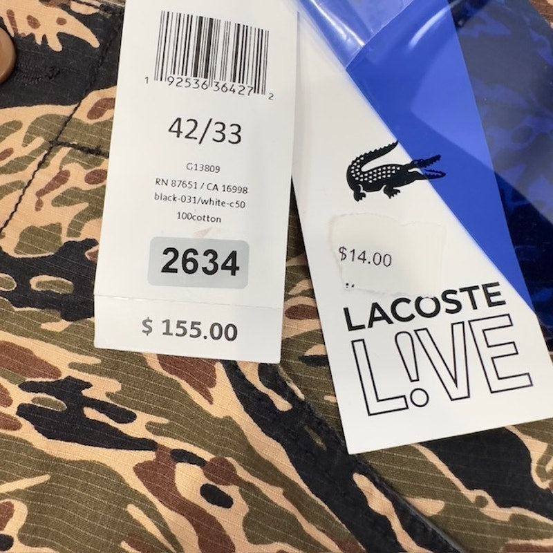 Lacoste Live Cargo Shorts Twill Cotton Loose Fit Camo Black Khaki Mens 42/33