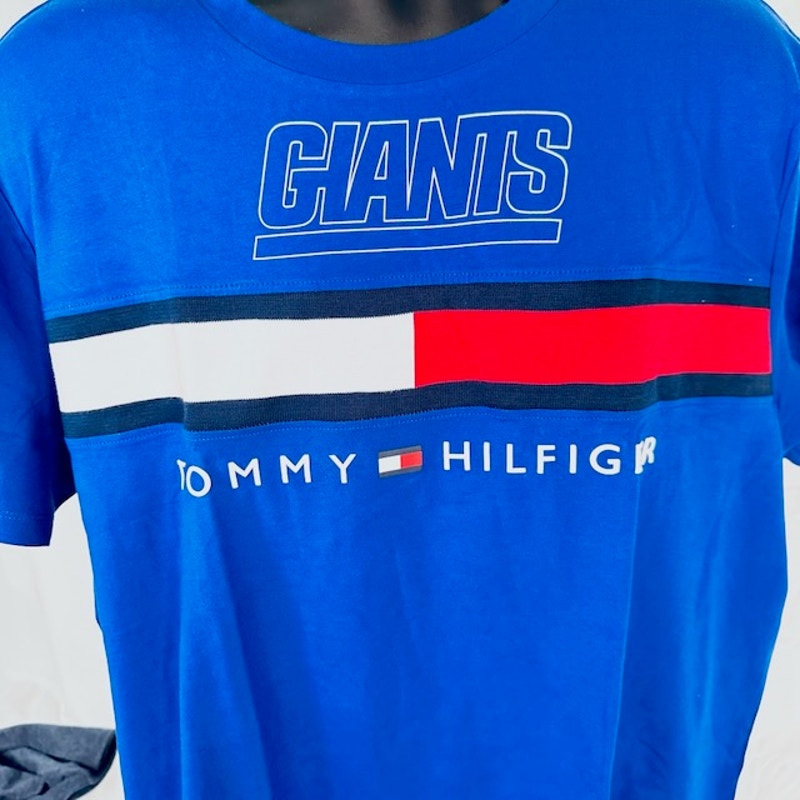 Tommy Hilfiger NY Giants Graphic T-Shirt Short Sleeve Blue Mens Size XL