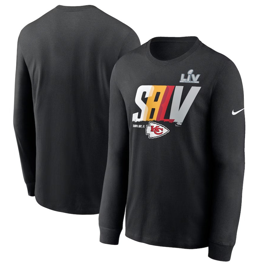 Nike Kansas City Chiefs Super Bowl LV Logo T-Shirt Long Sleeve Black Mens Size L