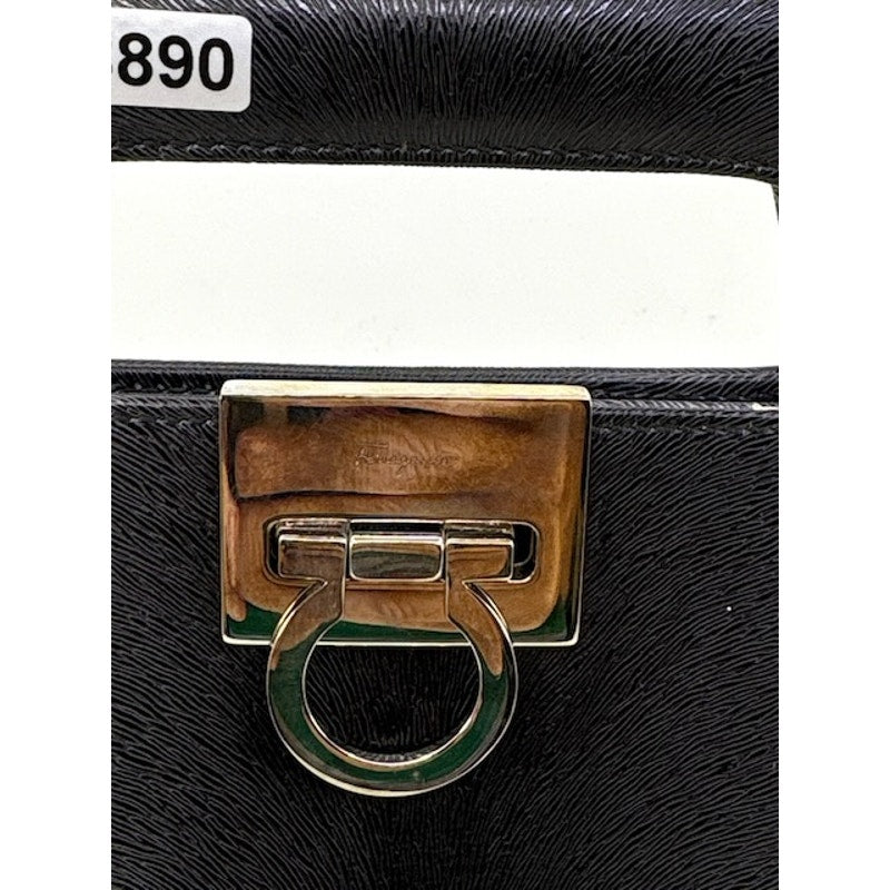 Salvatore Ferragamo Vintage Leather Hand Bag Gancini Clasp Structured Bag Black