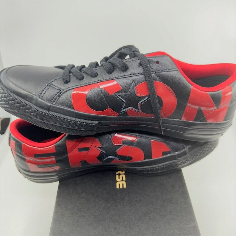 Converse One Star Ox Low Sneakers Leather Wordmark Red Black Unisex M8 W10
