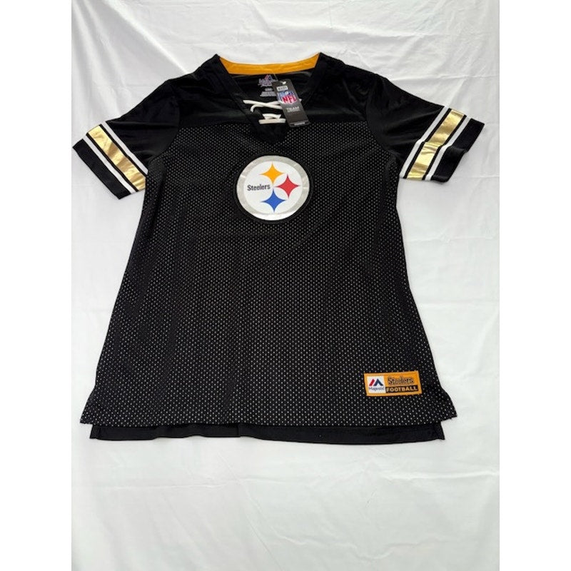Majestic Pittsburgh Steelers  Lace Up Jersey Black NFL Womens Black Size L