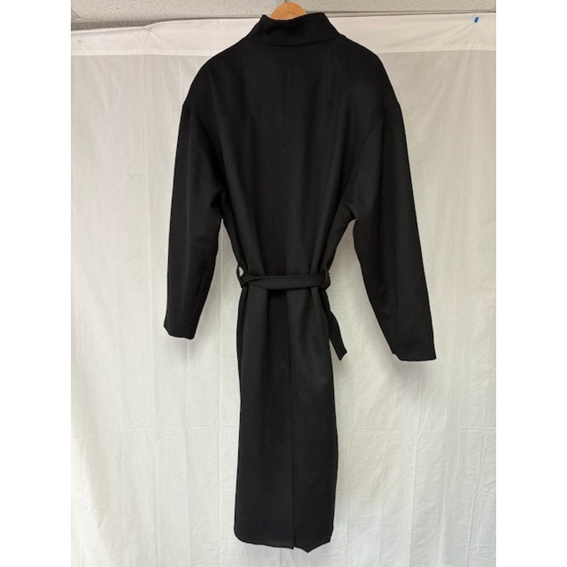 Mens Button-Up Wool Overcoat High Neck Belted Welt Pockets Lined Black Size XLT