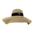FURTALK Wide Brim Straw Sun Hat Adjustable Cap Beige Black Band Womens Sz M