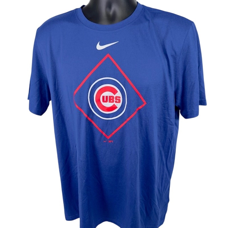 Nike Chicago Cubs Fuse Logo T-Shirt Dri Fit Graphic Print Royal Blue Mens Size L