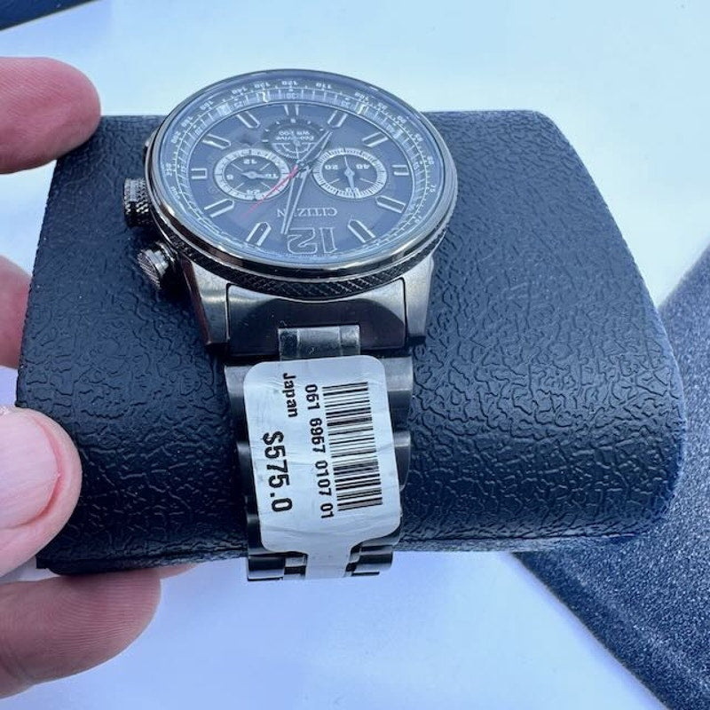 Citizen Eco-Drive Nighthawk Watch Grey Stainless Steel Charcoal Grey Dial