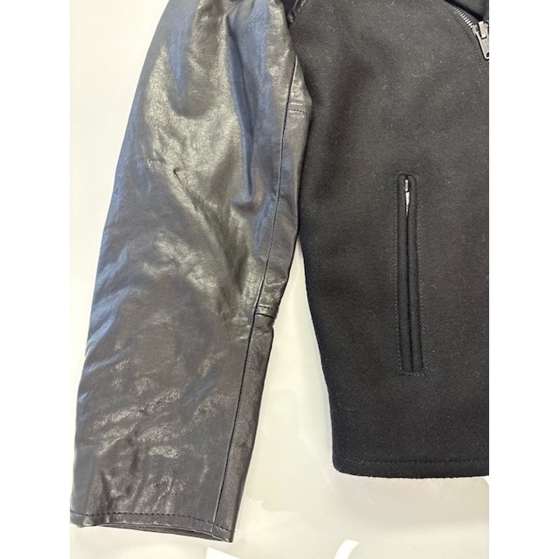Lucky Brand Moto Jacket Leather Wool Quilted Lined Zip-Up Black Mens Size L