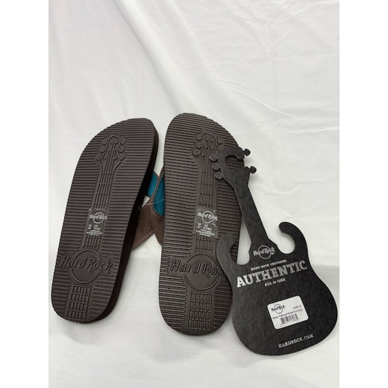 Hard Rock Cafe Flip Flops Vintage Palm Authentic Sandals Brown Mens Size 10