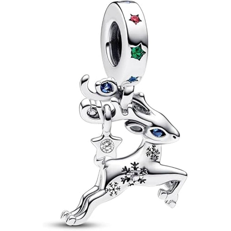 Christmas Reindeer Dangle Charm Pendant 925 Sterling Silver