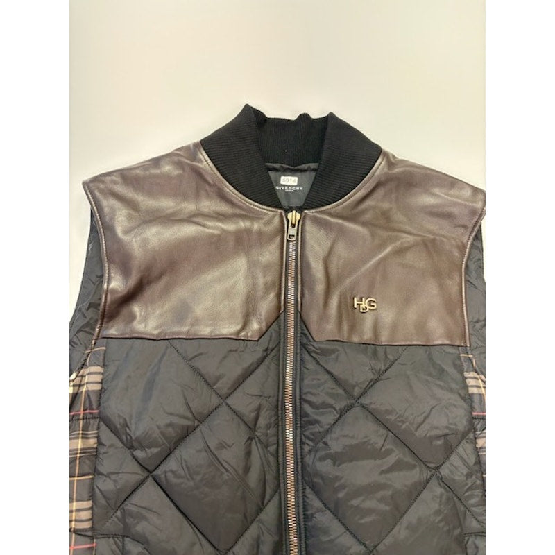 Givenchy Plaid Down Quilted Vest Full-Zip Pockets Black/Multicolor Mens Size 52
