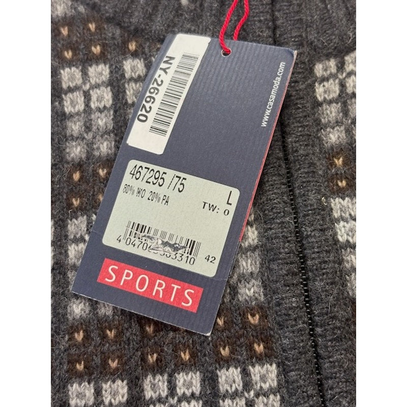 Casa Moda Knitted Striped Quarter Zip Sweater Wool Blend Gray Mens Size L