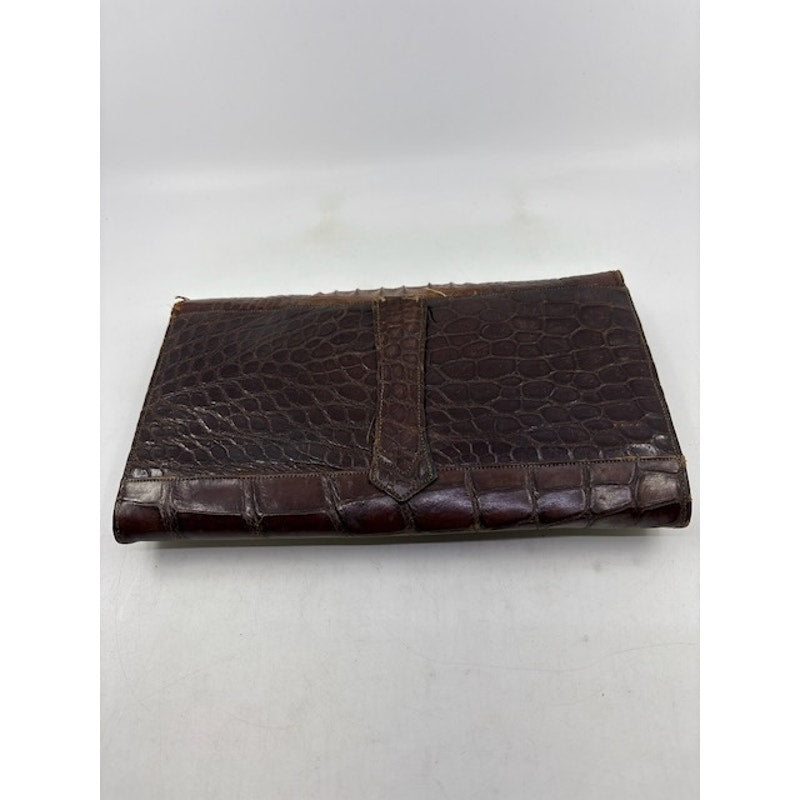 Vintage Genuine Crocodile Alligator Clutch Wallet Exotic Leather Handbag Brown