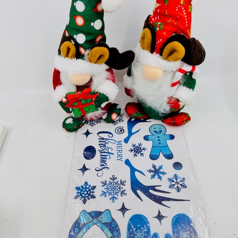NEW 2-Pc Gnomes Santa Claus & Christmas Decals Mirror Wall Stickers Set