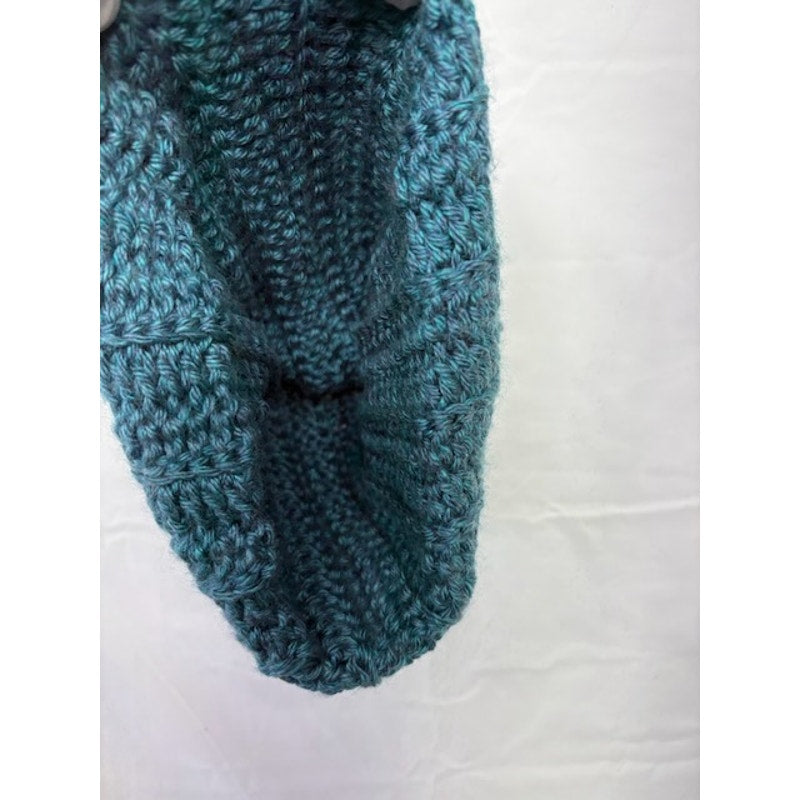 Knit Beanie Hat Faux Fur Pom Pom Chunky Winter Cap Women Teal One Size