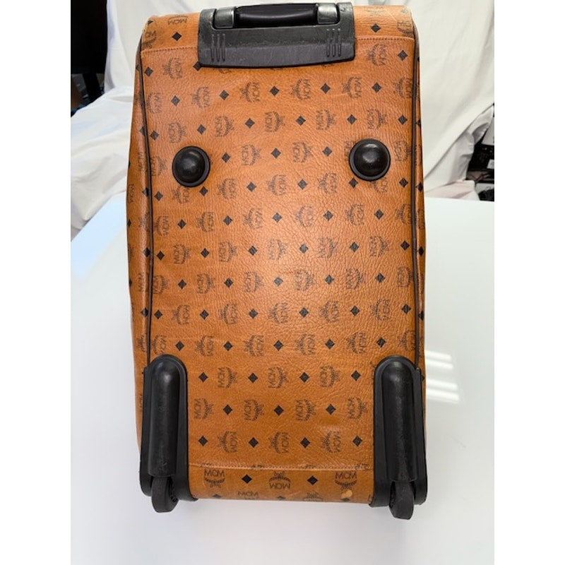 Vintage MCM Monogram Visetos Duffle Trolley Travel Bag Leather Cognac Orange