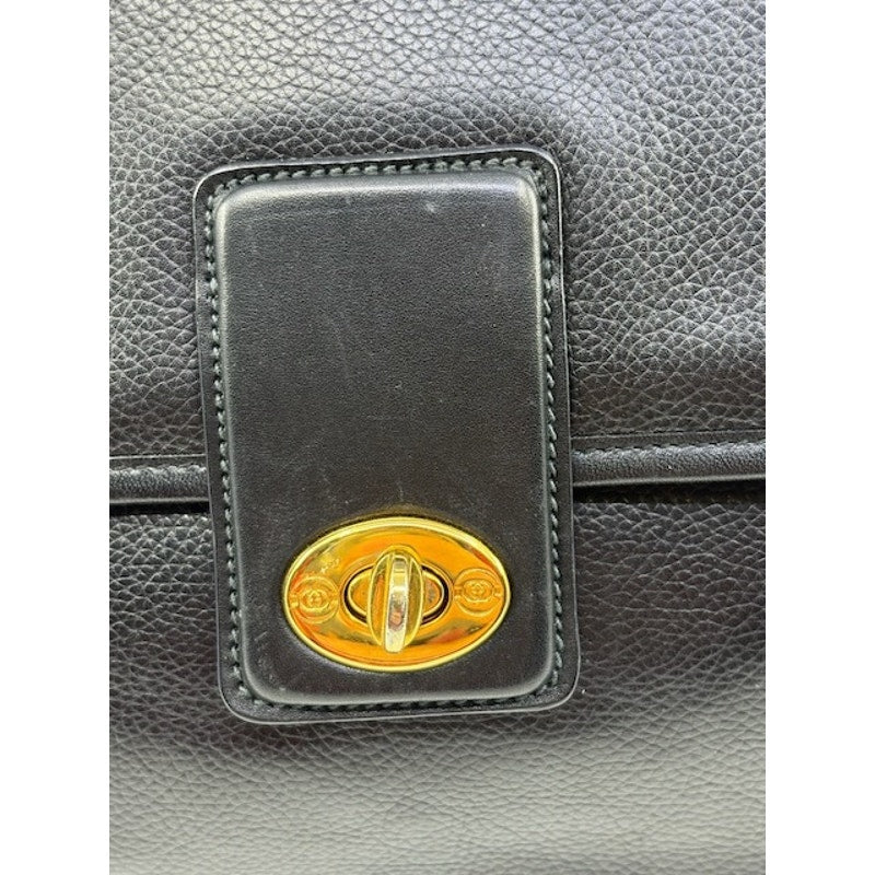 Gucci Vintage Leather Top Handle Satchel Turn Lock Handbag Classic Italy Black