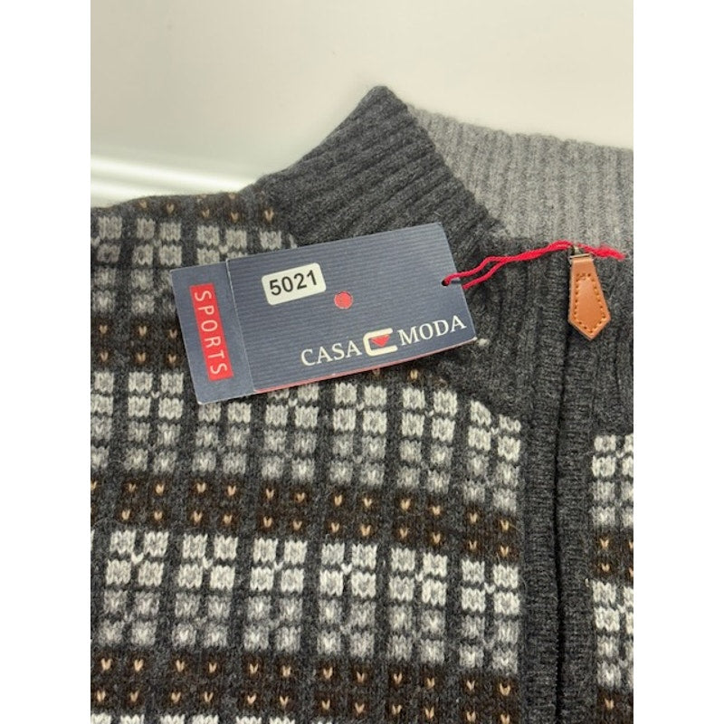 Casa Moda Knitted Striped Quarter Zip Sweater Wool Blend Gray Mens Size L