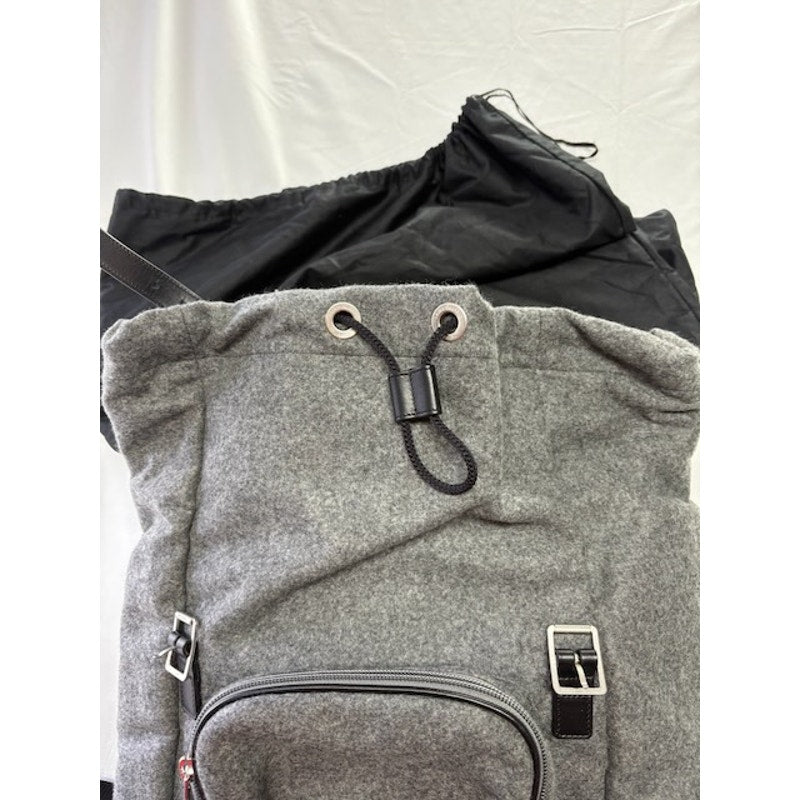 Saint Laurent Paris Leather Trim Wool Backpack Rucksack Drawstring Bag Grey