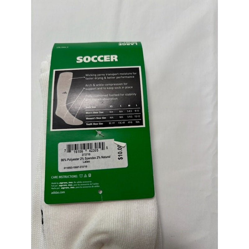 2 Pairs Adidas Soccer Socks Over The Calf White/Black Adult Size L 9-13