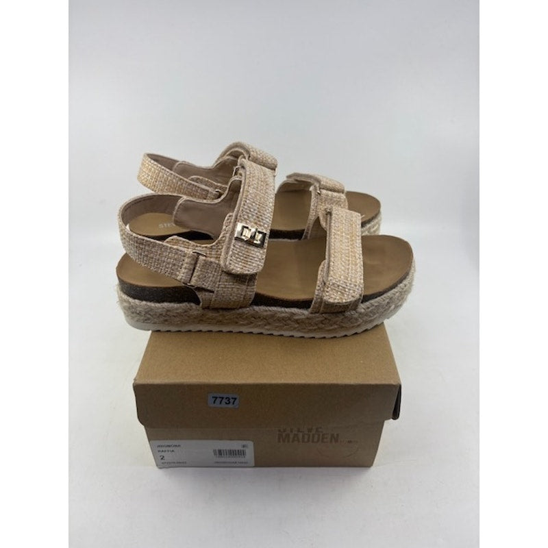 Steve Madden Bigmona Flatform Sandal Ankle Strap Natural Raffia Girls Size 2