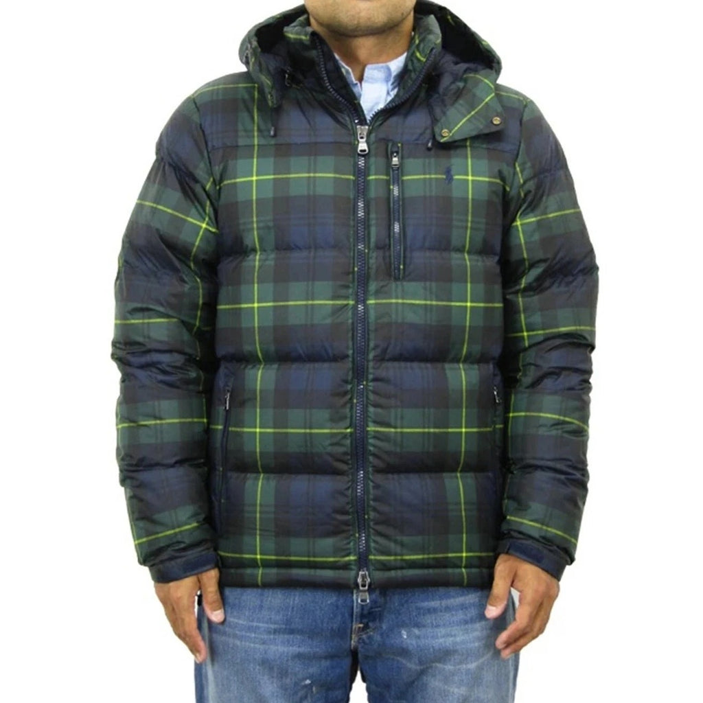 POLO Ralph Lauren Plaid Down Filled Hooded Puffer Jacket Green/Multi Mens XL