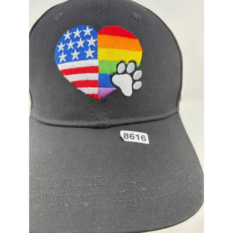 USA Flag Rainbow Pride Paw Embroidered Adjustable Baseball Cap Black OS